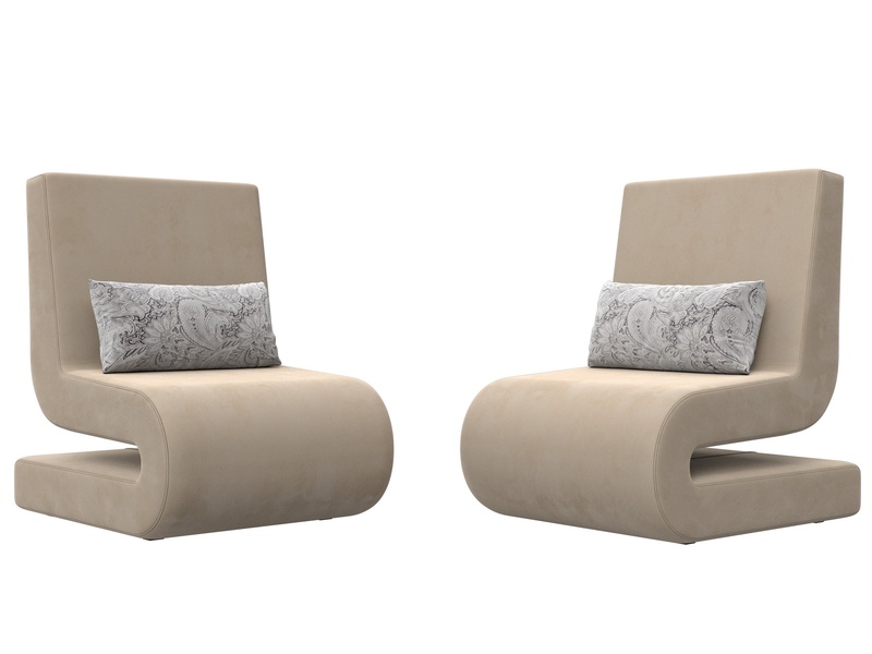 Кресло Волна (2 шт.), Велюр, Seven 729 бежевый;Seven 17 серый