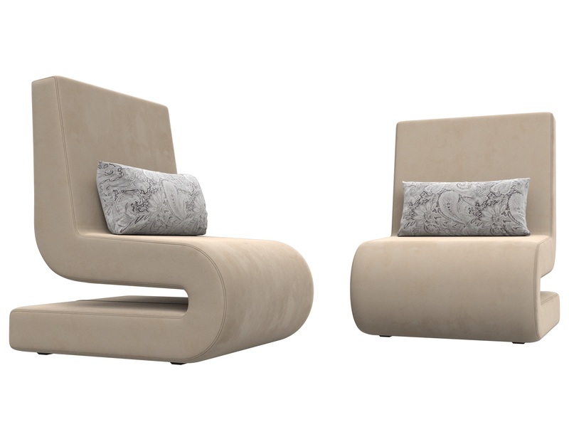 Кресло Волна (2 шт.), Велюр, Seven 729 бежевый;Seven 17 серый