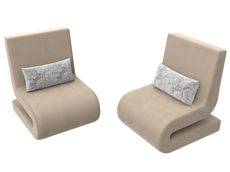 Кресло Волна (2 шт.), Велюр, Seven 729 бежевый;Seven 17 серый