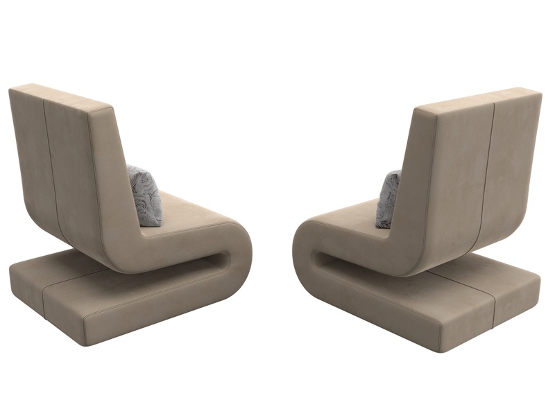 Кресло Волна (2 шт.), Велюр, Seven 729 бежевый;Seven 17 серый