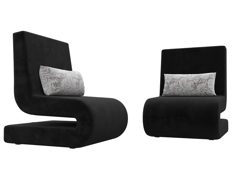 Кресло Волна (2 шт.), Велюр, Seven 35 черный;Seven 17 серый