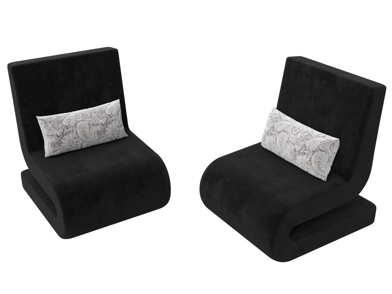 Кресло Волна (2 шт.), Велюр, Seven 35 черный;Seven 17 серый