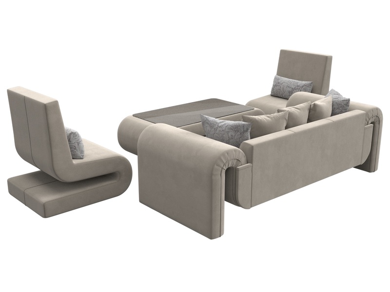 Набор Волна-2 (стол, диван, 2 кресла), Микровельвет;Велюр, бежевый;серый