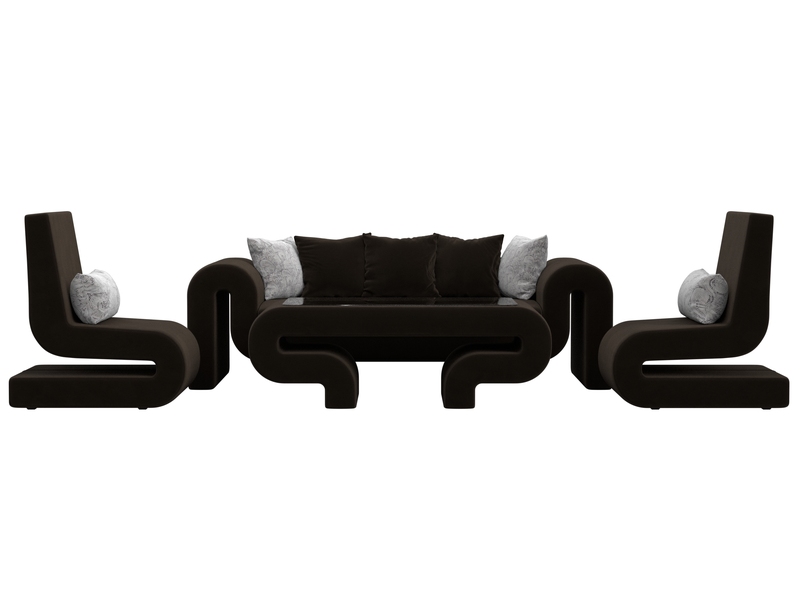 Набор Волна-2 (стол, диван, 2 кресла), Микровельвет;Велюр, коричневый;серый