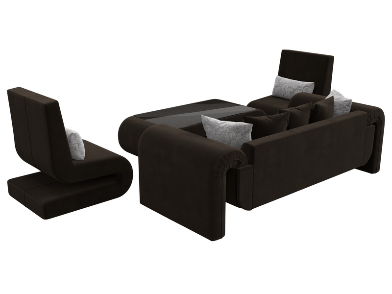 Набор Волна-2 (стол, диван, 2 кресла), Микровельвет;Велюр, коричневый;серый