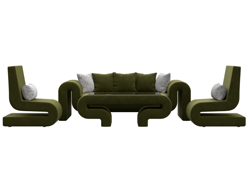 Набор Волна-2 (стол, диван, 2 кресла), Микровельвет;Велюр, Зеленый;Серый