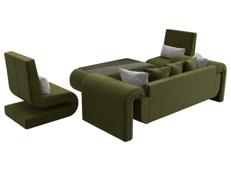 Набор Волна-2 (стол, диван, 2 кресла), Микровельвет;Велюр, Зеленый;Серый