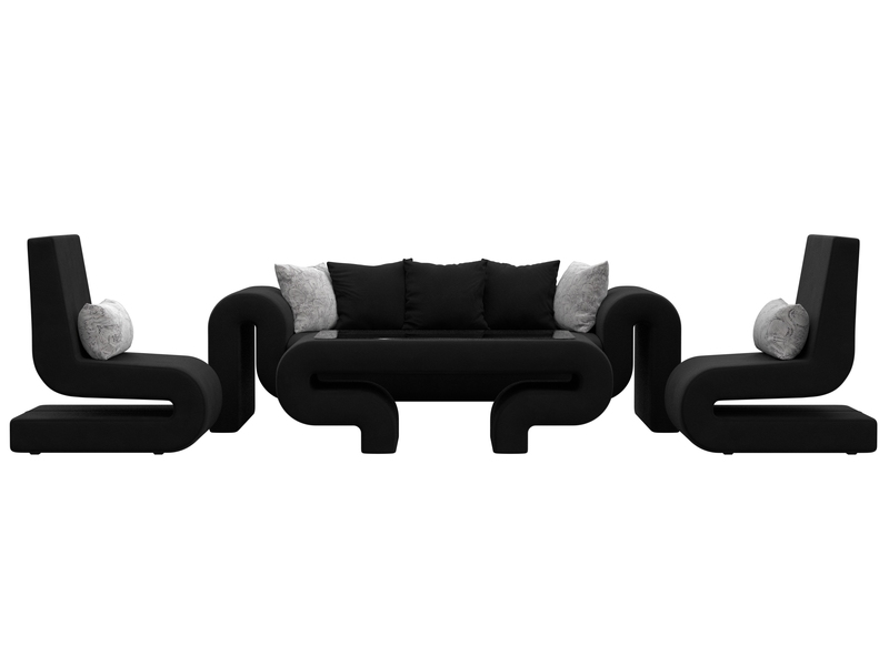 Набор Волна-2 (стол, диван, 2 кресла), Микровельвет;Велюр, Черный;серый