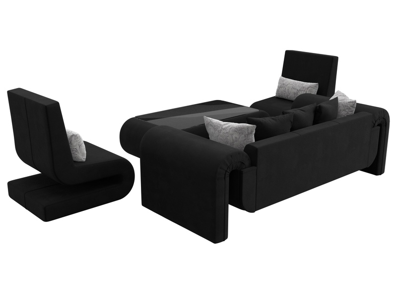 Набор Волна-2 (стол, диван, 2 кресла), Микровельвет;Велюр, Черный;серый