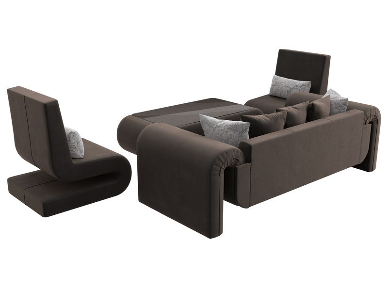 Набор Волна-2 (стол, диван, 2 кресла), Велюр, Seven 727 коричневый;Seven 17 серый