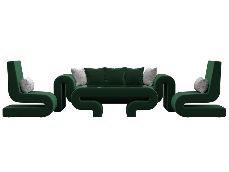 Набор Волна-2 (стол, диван, 2 кресла), Велюр, Seven 626 зеленый;Seven 17 серый