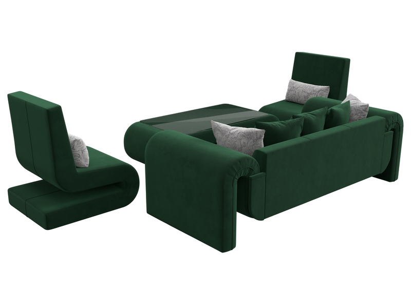 Набор Волна-2 (стол, диван, 2 кресла), Велюр, Seven 626 зеленый;Seven 17 серый