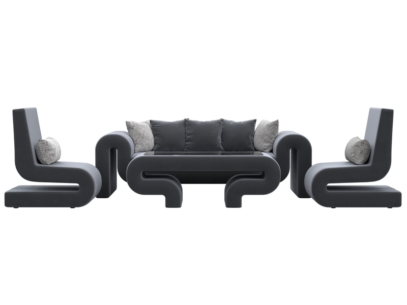 Набор Волна-2 (стол, диван, 2 кресла), Велюр, SEVEN 17 серый