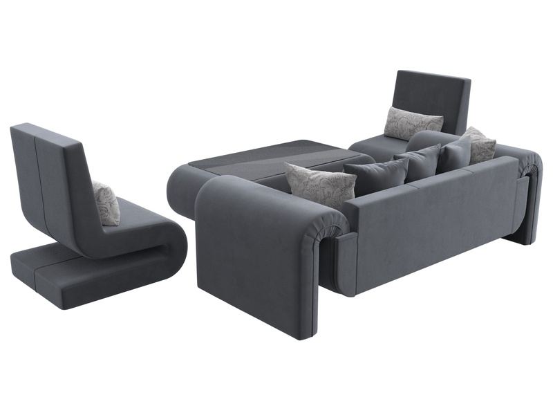 Набор Волна-2 (стол, диван, 2 кресла), Велюр, SEVEN 17 серый