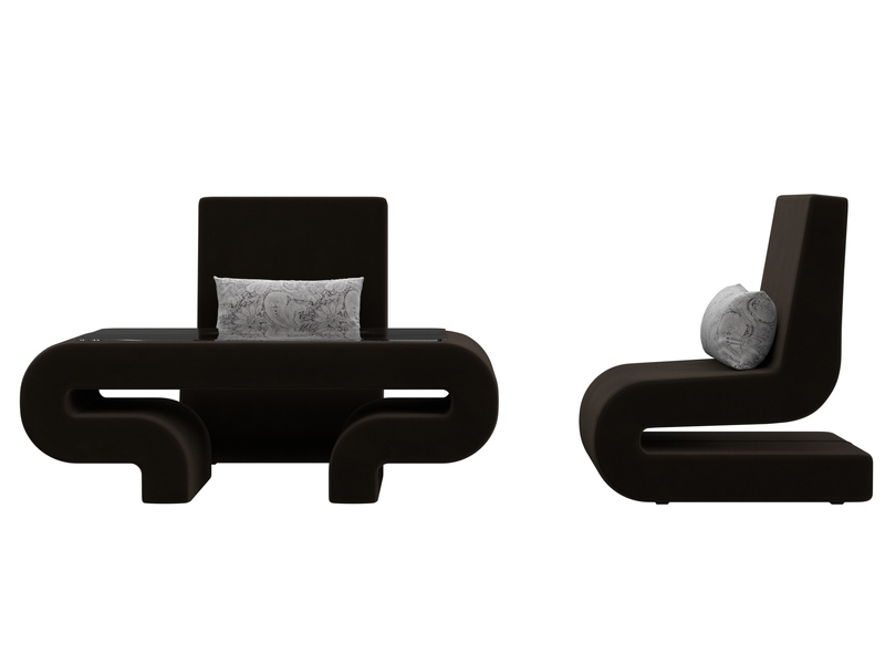 Набор Волна-3 (стол, 2 кресла), Микровельвет;Велюр, коричневый;серый