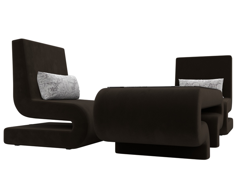 Набор Волна-3 (стол, 2 кресла), Микровельвет;Велюр, коричневый;серый