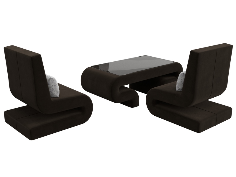 Набор Волна-3 (стол, 2 кресла), Микровельвет;Велюр, коричневый;серый