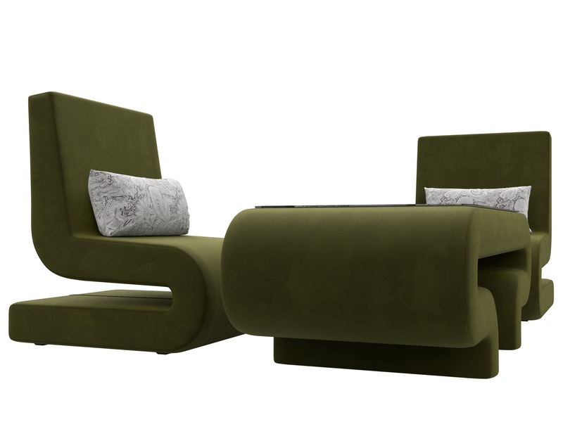 Набор Волна-3 (стол, 2 кресла), Микровельвет;Велюр, Зеленый;Серый