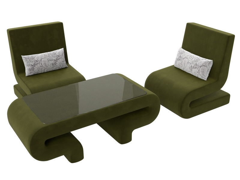 Набор Волна-3 (стол, 2 кресла), Микровельвет;Велюр, Зеленый;Серый