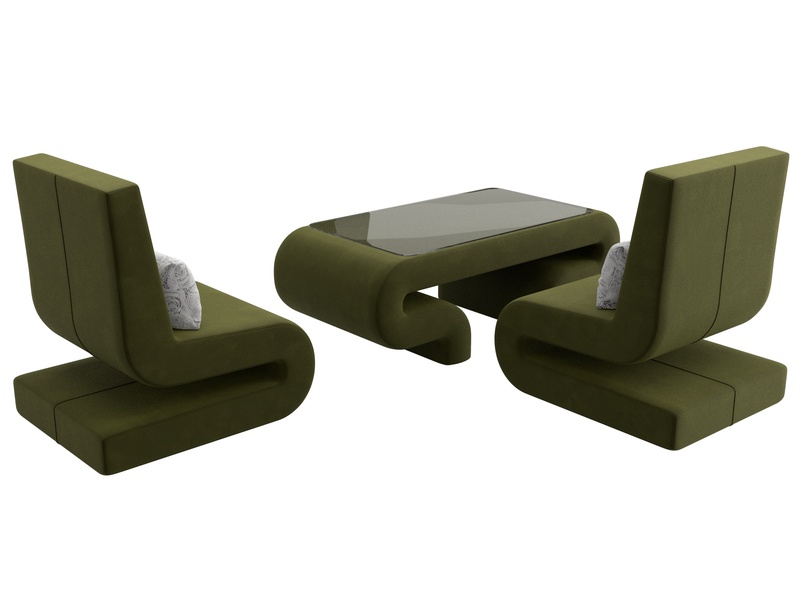 Набор Волна-3 (стол, 2 кресла), Микровельвет;Велюр, Зеленый;Серый