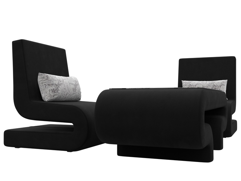 Набор Волна-3 (стол, 2 кресла), Микровельвет;Велюр, Черный;серый