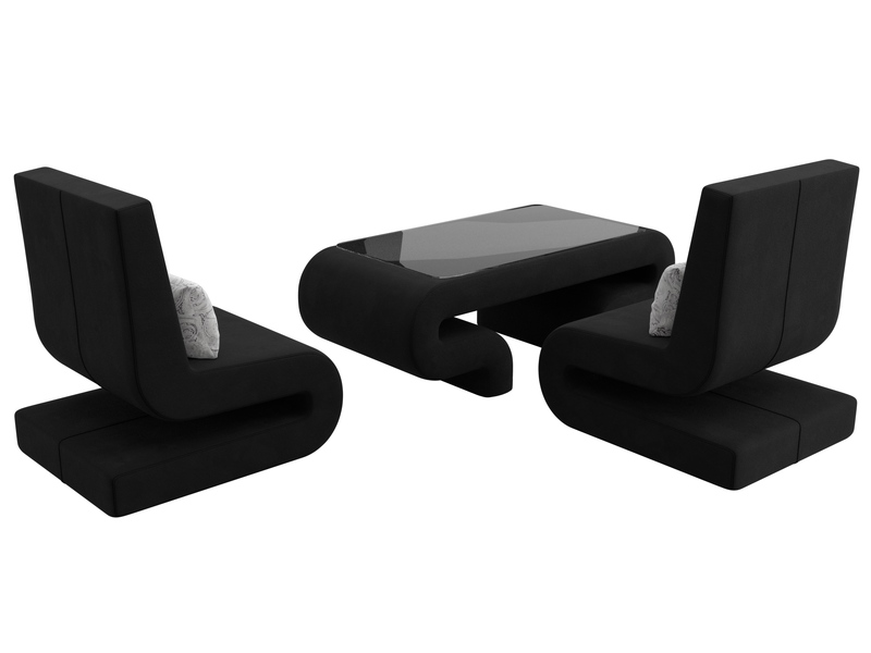 Набор Волна-3 (стол, 2 кресла), Микровельвет;Велюр, Черный;серый