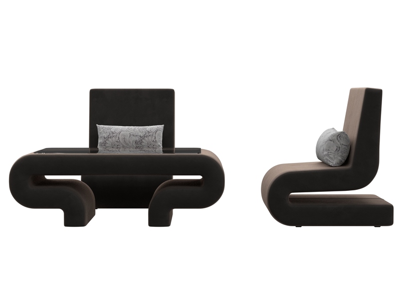 Набор Волна-3 (стол, 2 кресла), Велюр, Seven 727 коричневый;Seven 17 серый