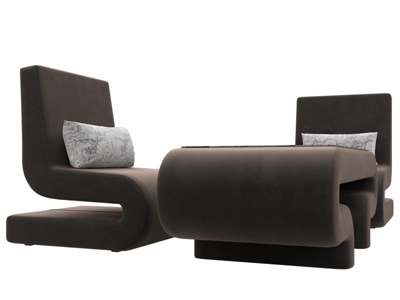 Набор Волна-3 (стол, 2 кресла), Велюр, Seven 727 коричневый;Seven 17 серый