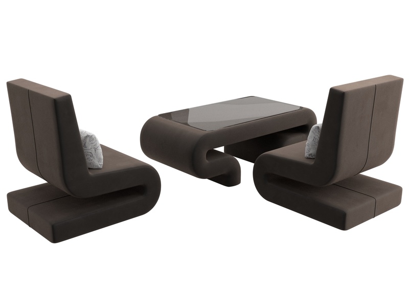 Набор Волна-3 (стол, 2 кресла), Велюр, Seven 727 коричневый;Seven 17 серый