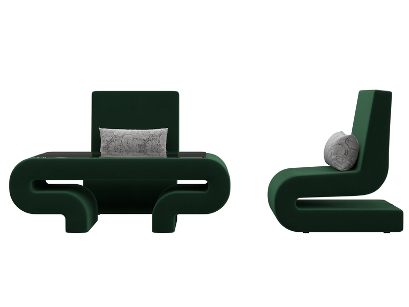 Набор Волна-3 (стол, 2 кресла), Велюр, Seven 626 зеленый;Seven 17 серый