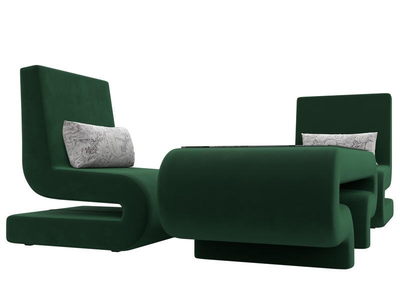 Набор Волна-3 (стол, 2 кресла), Велюр, Seven 626 зеленый;Seven 17 серый