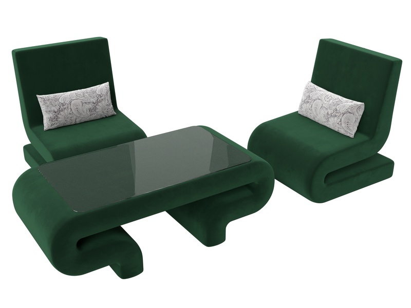 Набор Волна-3 (стол, 2 кресла), Велюр, Seven 626 зеленый;Seven 17 серый