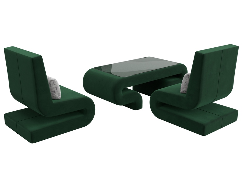 Набор Волна-3 (стол, 2 кресла), Велюр, Seven 626 зеленый;Seven 17 серый
