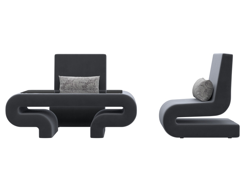 Набор Волна-3 (стол, 2 кресла), Велюр, SEVEN 17 серый