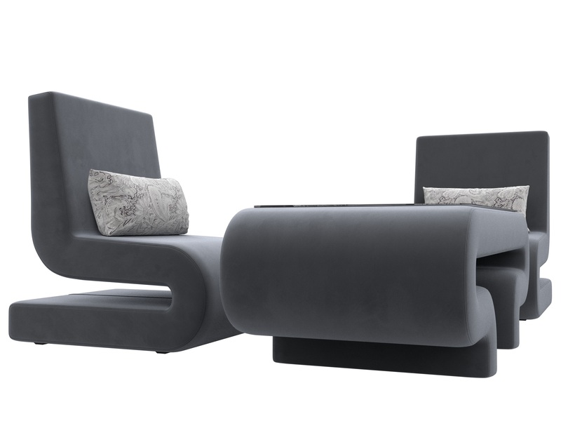 Набор Волна-3 (стол, 2 кресла), Велюр, SEVEN 17 серый