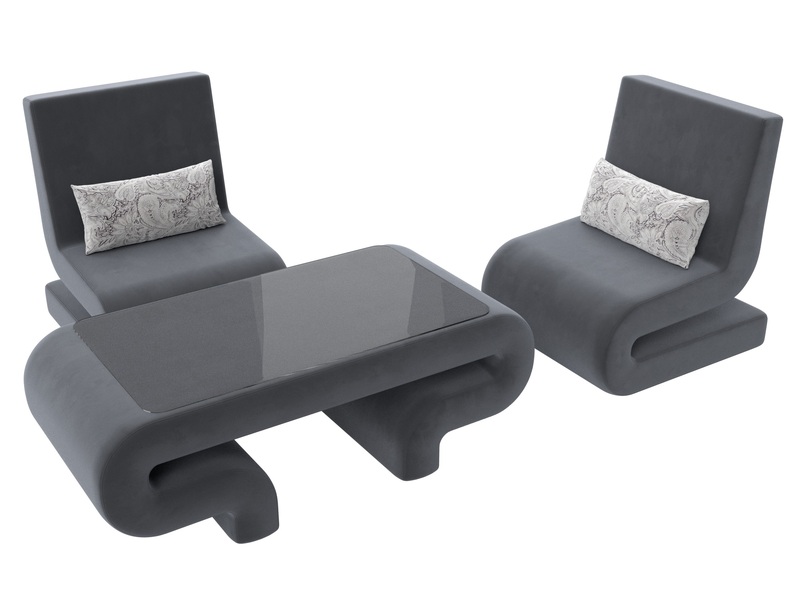 Набор Волна-3 (стол, 2 кресла), Велюр, SEVEN 17 серый