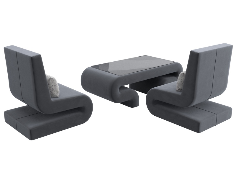 Набор Волна-3 (стол, 2 кресла), Велюр, SEVEN 17 серый