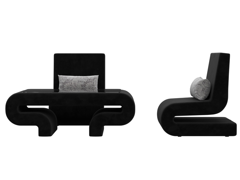 Набор Волна-3 (стол, 2 кресла), Велюр, Seven 35 черный;Seven 17 серый