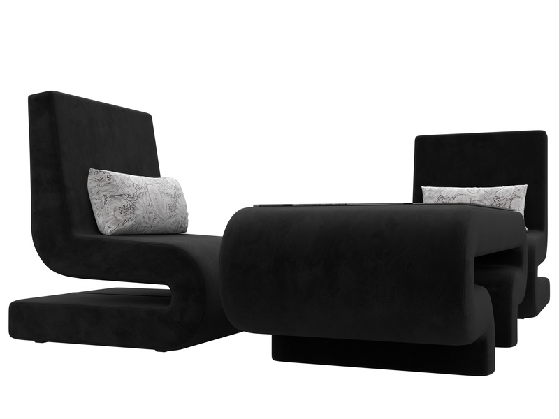 Набор Волна-3 (стол, 2 кресла), Велюр, Seven 35 черный;Seven 17 серый