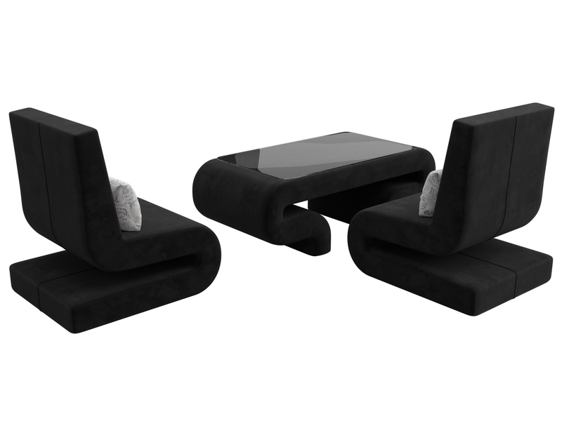 Набор Волна-3 (стол, 2 кресла), Велюр, Seven 35 черный;Seven 17 серый