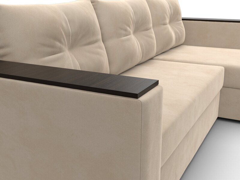 Диван угловой Атланта без стола универсальный угол, Велюр, SEVEN 729 бежевый