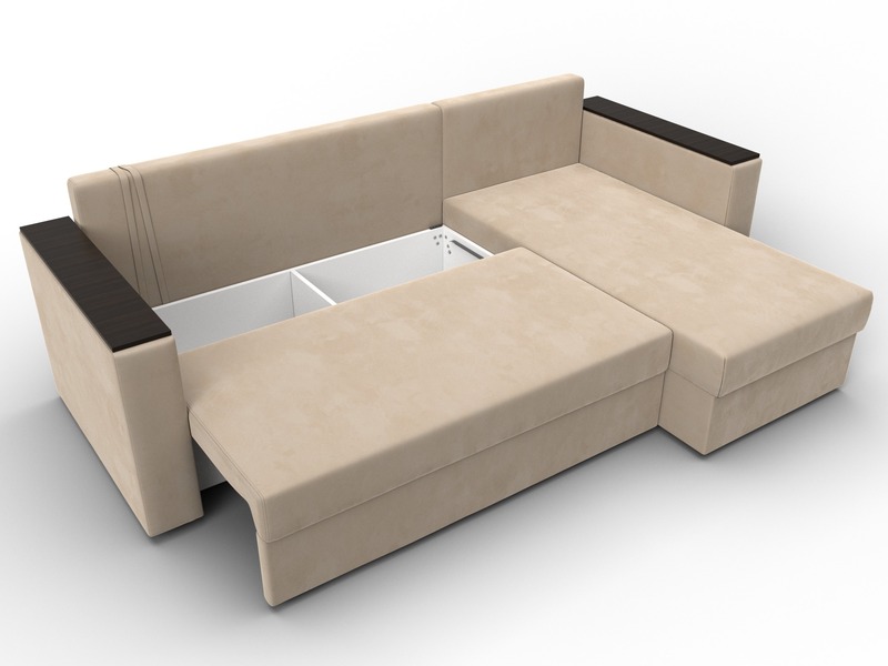 Диван угловой Атланта без стола универсальный угол, Велюр, SEVEN 729 бежевый