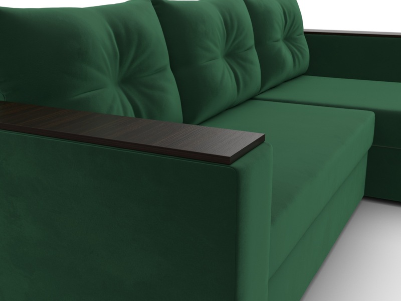 Диван угловой Атланта без стола универсальный угол, Велюр, SEVEN 626 зеленый