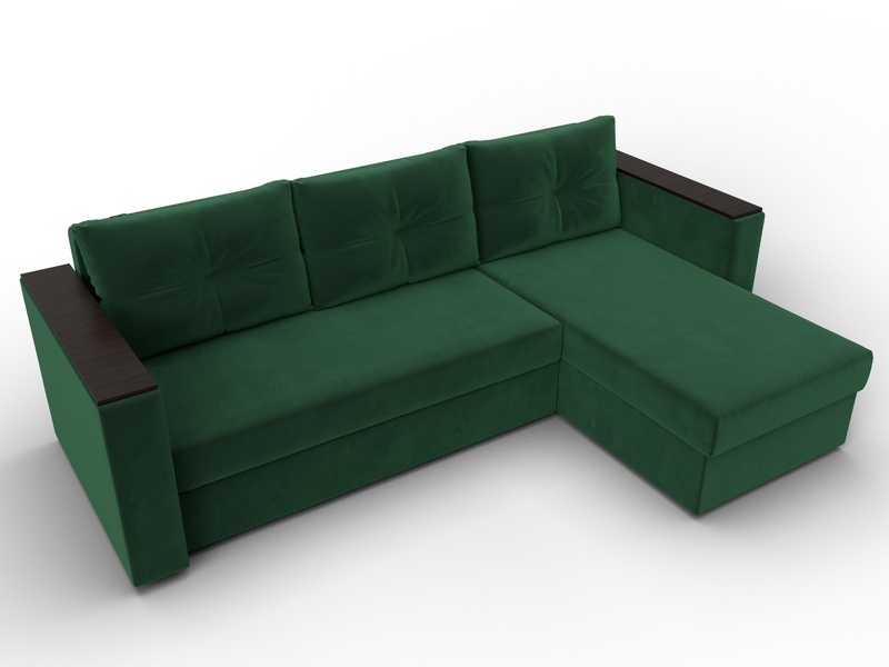 Диван угловой Атланта без стола универсальный угол, Велюр, SEVEN 626 зеленый