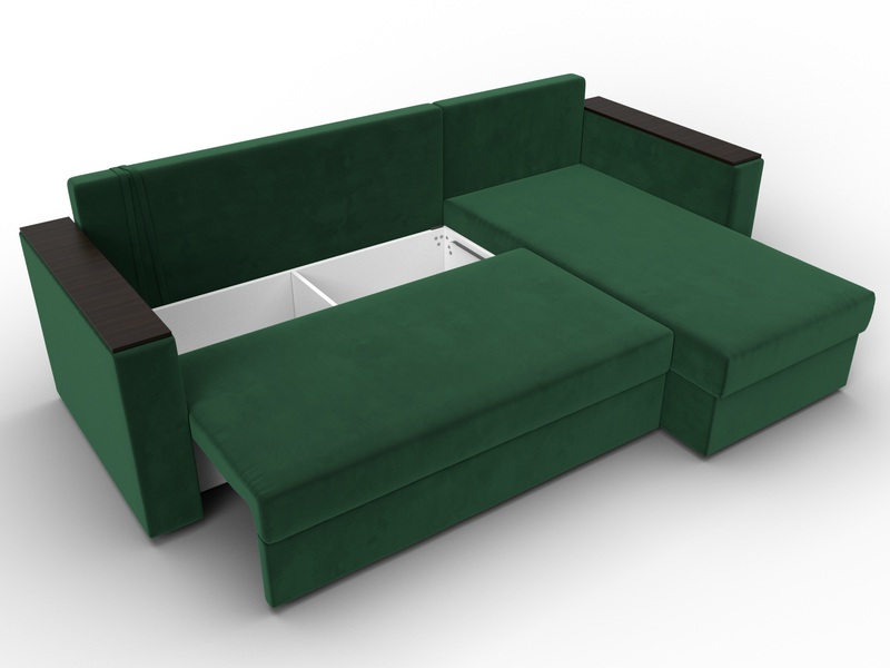 Диван угловой Атланта без стола универсальный угол, Велюр, SEVEN 626 зеленый