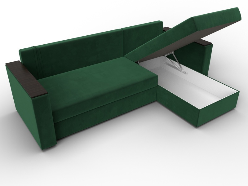 Диван угловой Атланта без стола универсальный угол, Велюр, SEVEN 626 зеленый