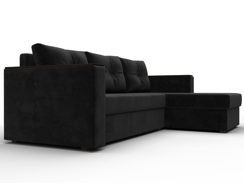 Диван угловой Атланта без стола универсальный угол, Велюр, SEVEN 35 черный