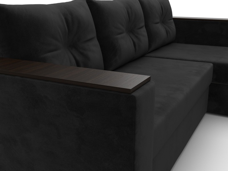 Диван угловой Атланта без стола универсальный угол, Велюр, SEVEN 35 черный