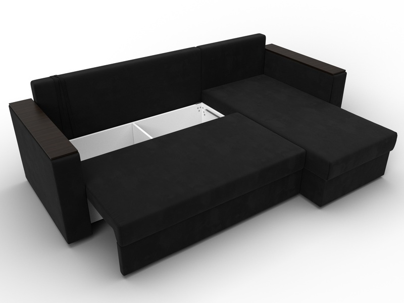 Диван угловой Атланта без стола универсальный угол, Велюр, SEVEN 35 черный
