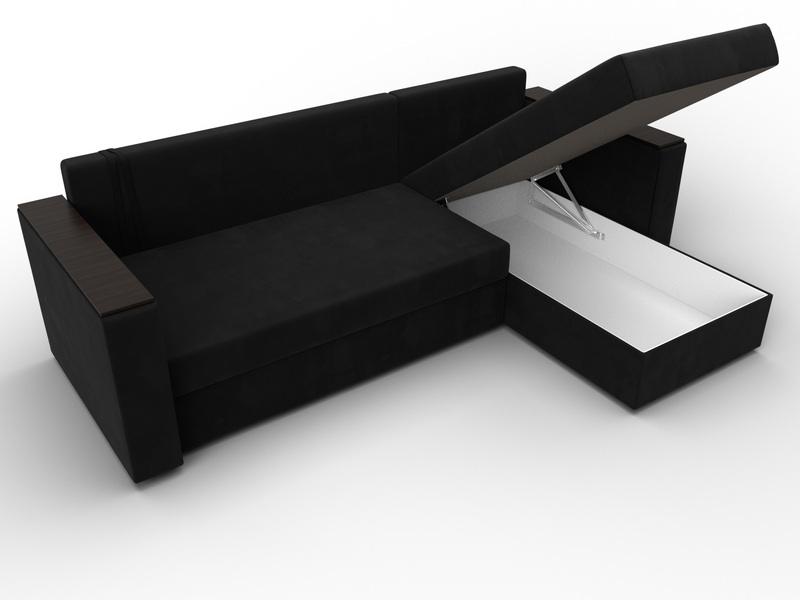 Диван угловой Атланта без стола универсальный угол, Велюр, SEVEN 35 черный